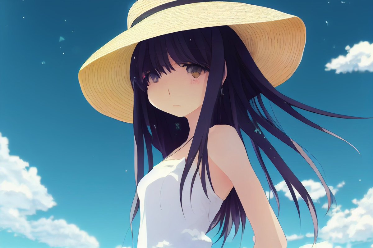 Anime Girl in Straw Hat Under Blue Sky - GPT Image 2 prompt example