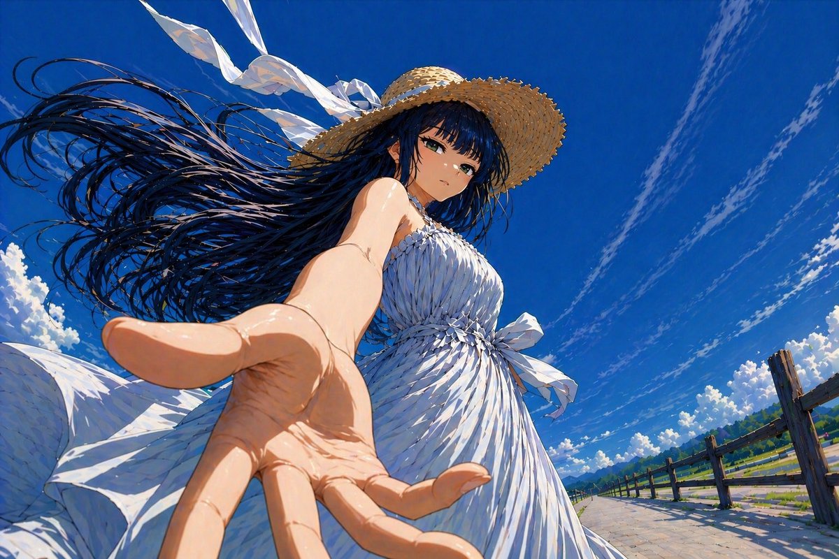 Low-Angle Anime Summer Hand Reach - GPT Image 2 prompt example