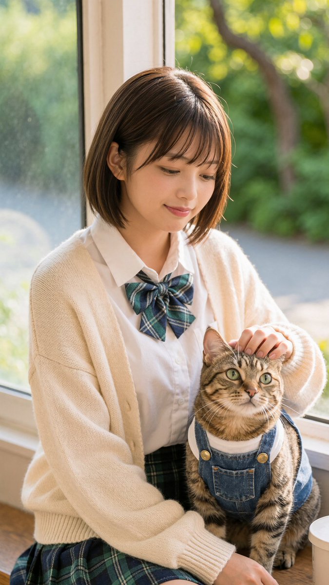 Schoolgirl With Cat by Sunlit Window - GPT Image 2 Prompt-Beispiel