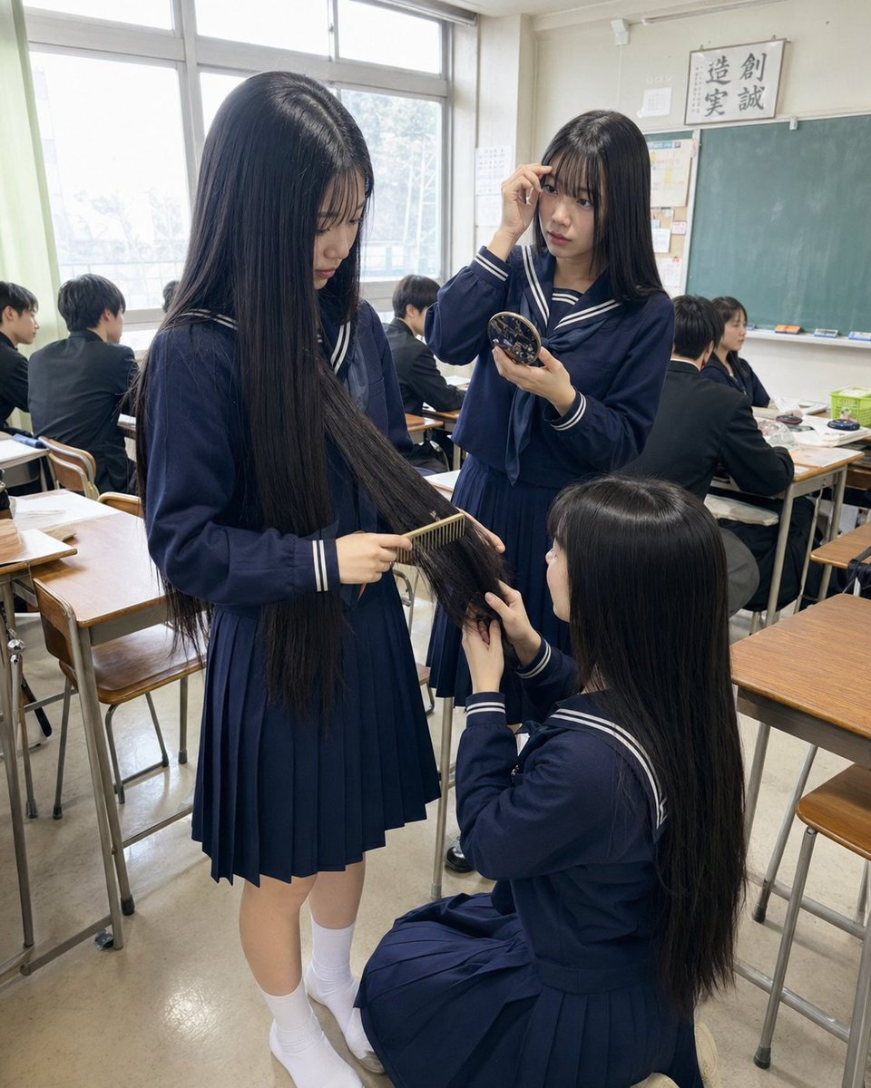 Japanese Classroom Long Hair Snapshot - GPT Image 2 Prompt-Beispiel