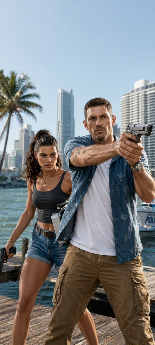 Miami Dock Action Movie Still - esempio di prompt GPT Image 2