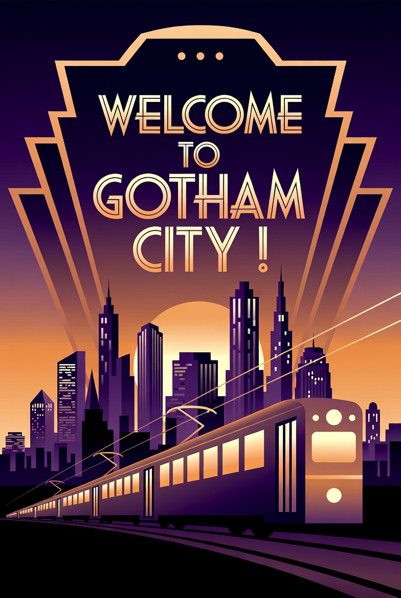 Art Deco Gotham Tram Poster - esempio di prompt GPT Image 2