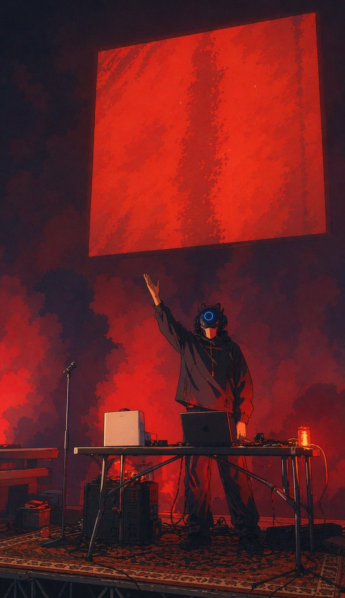 Cyber DJ Beneath a Red Monolith - GPT Image 2 prompt example