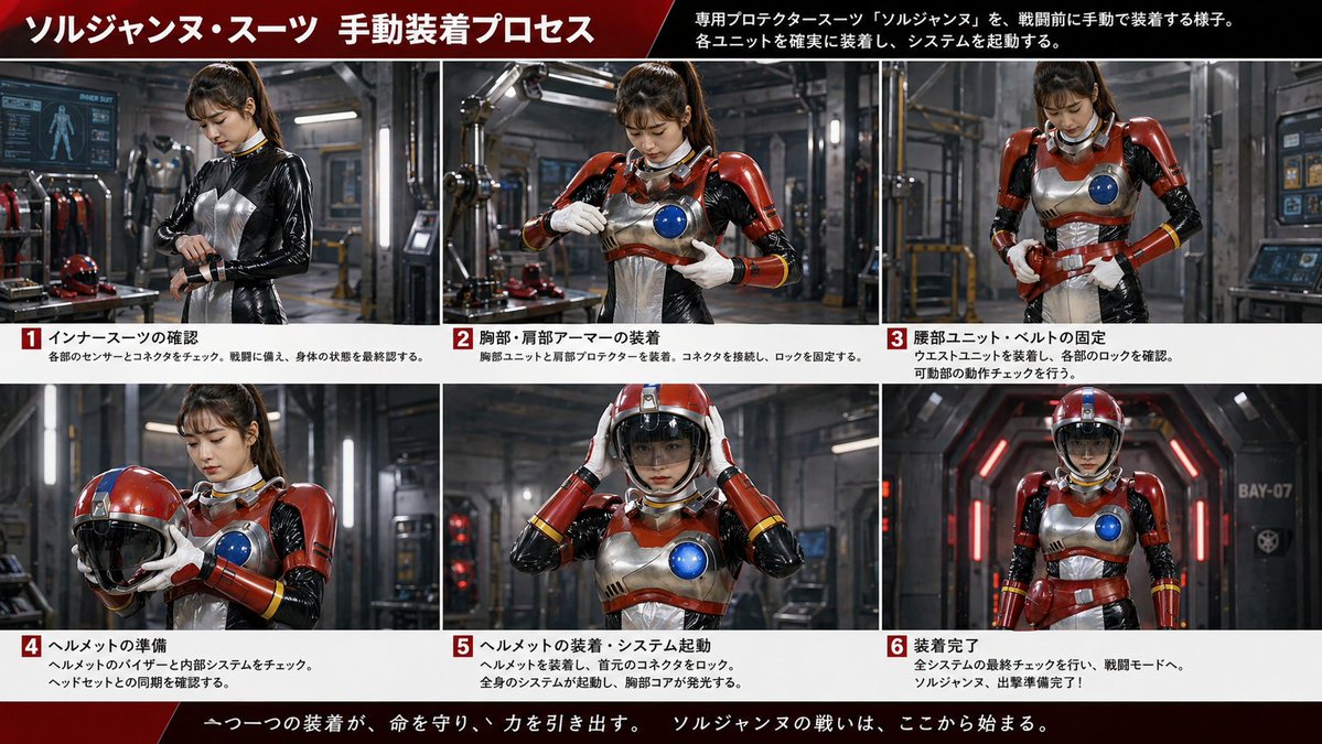 Japanese Sci-Fi Suit-Up Process Board - GPT Image 2 prompt example