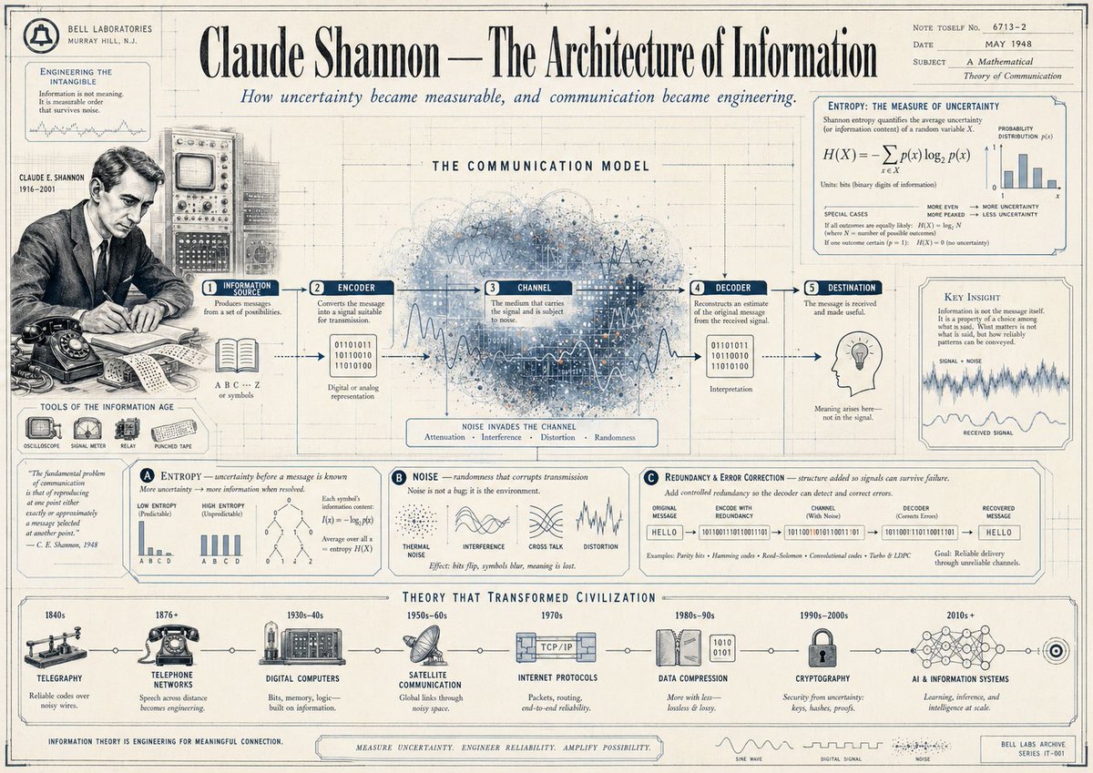 Vintage Claude Shannon Infographic Poster - esempio di prompt GPT Image 2