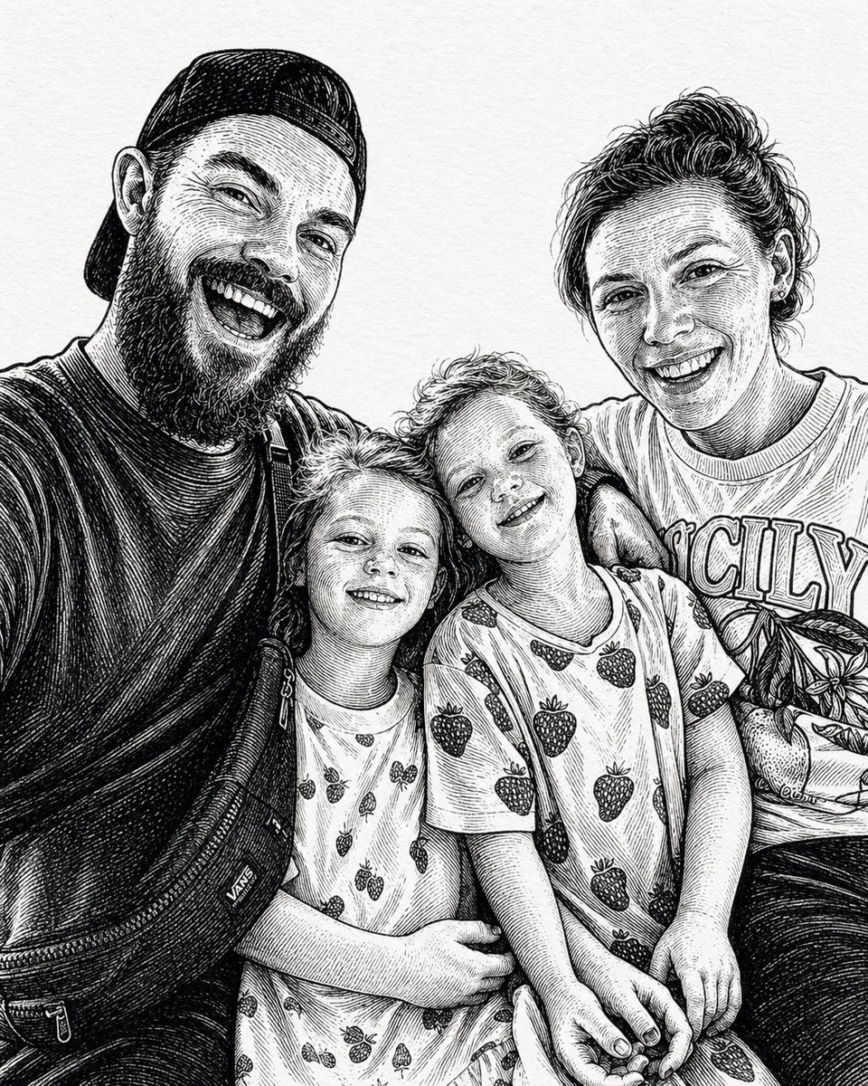 Ink-Etched Family Portrait - GPT Image 2 prompt example