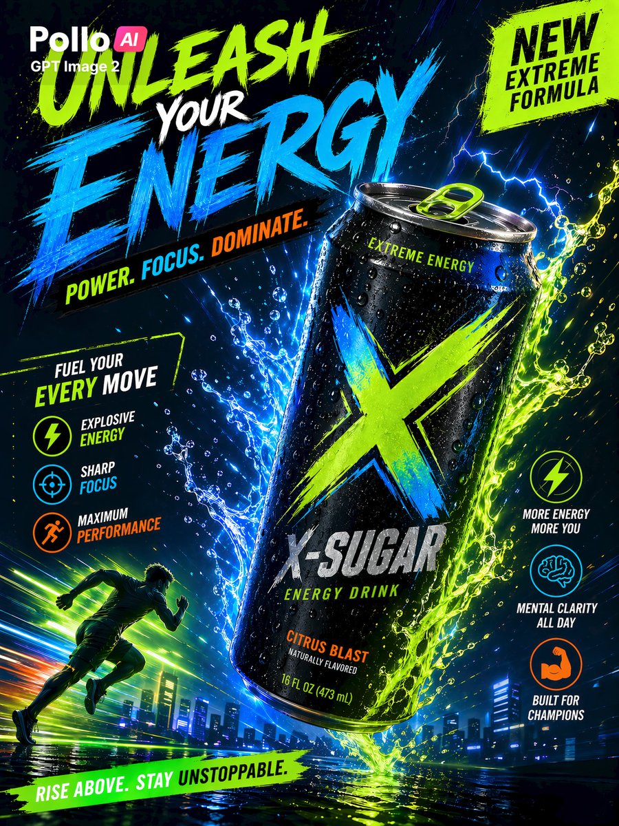 Neon Energy Drink Sports Poster - GPT Image 2 prompt example