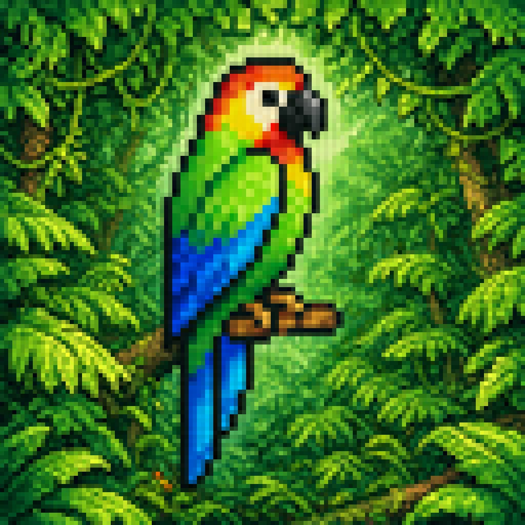Blurry Retro Pixel Parrot Jungle - GPT Image 2 prompt example