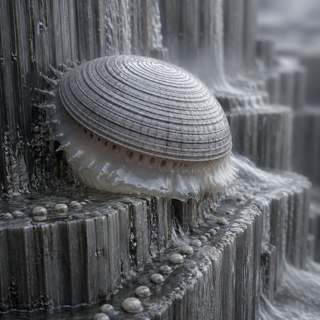 Macro Shell Jelly on Wet Basalt - GPT Image 2 prompt example