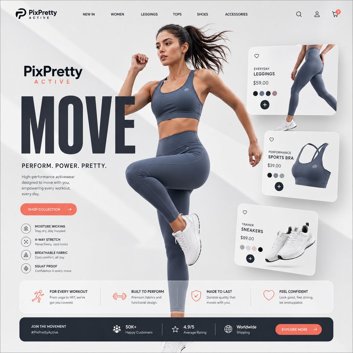 Premium Activewear Landing Page - esempio di prompt GPT Image 2