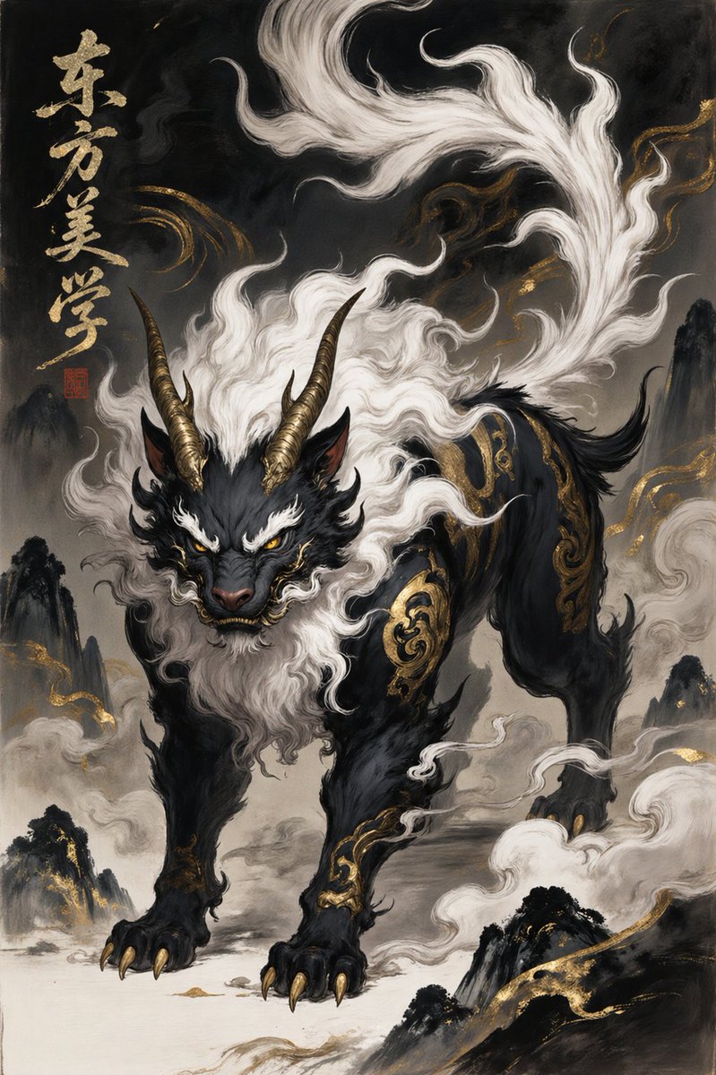 Oriental Mythical Beast Suanni Poster - esempio di prompt GPT Image 2
