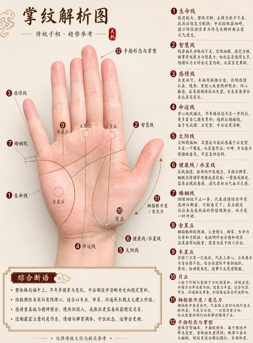 Professional Chinese Palmistry Analysis Chart - GPT Image 2 prompt example