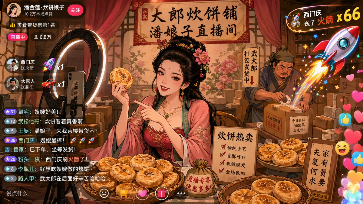 Classical Characters Modern Live-Streaming Prompt - GPT Image 2 prompt example