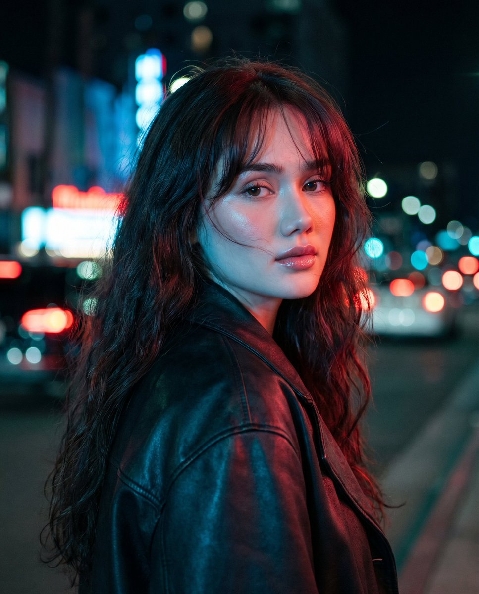 Neon Night Shoulder-Look Portrait - GPT Image 2 prompt example