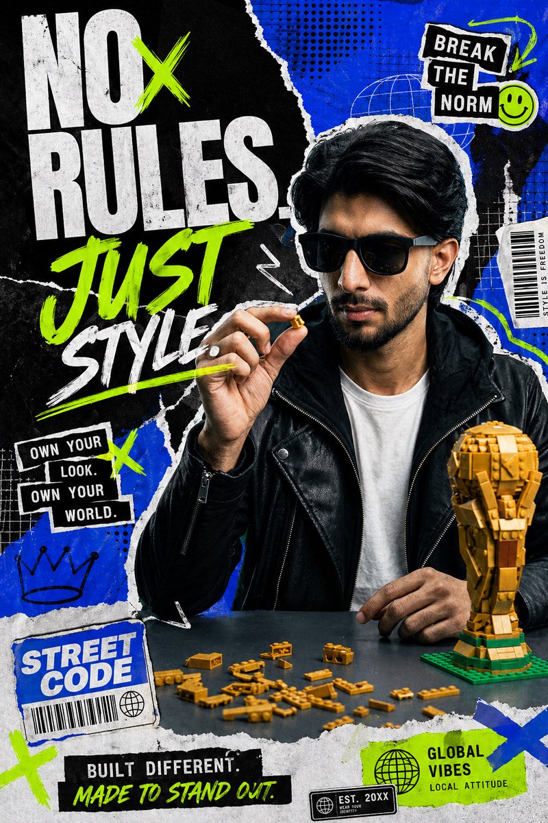 Streetwear Collage Poster With Gold Bricks - GPT Image 2 prompt example
