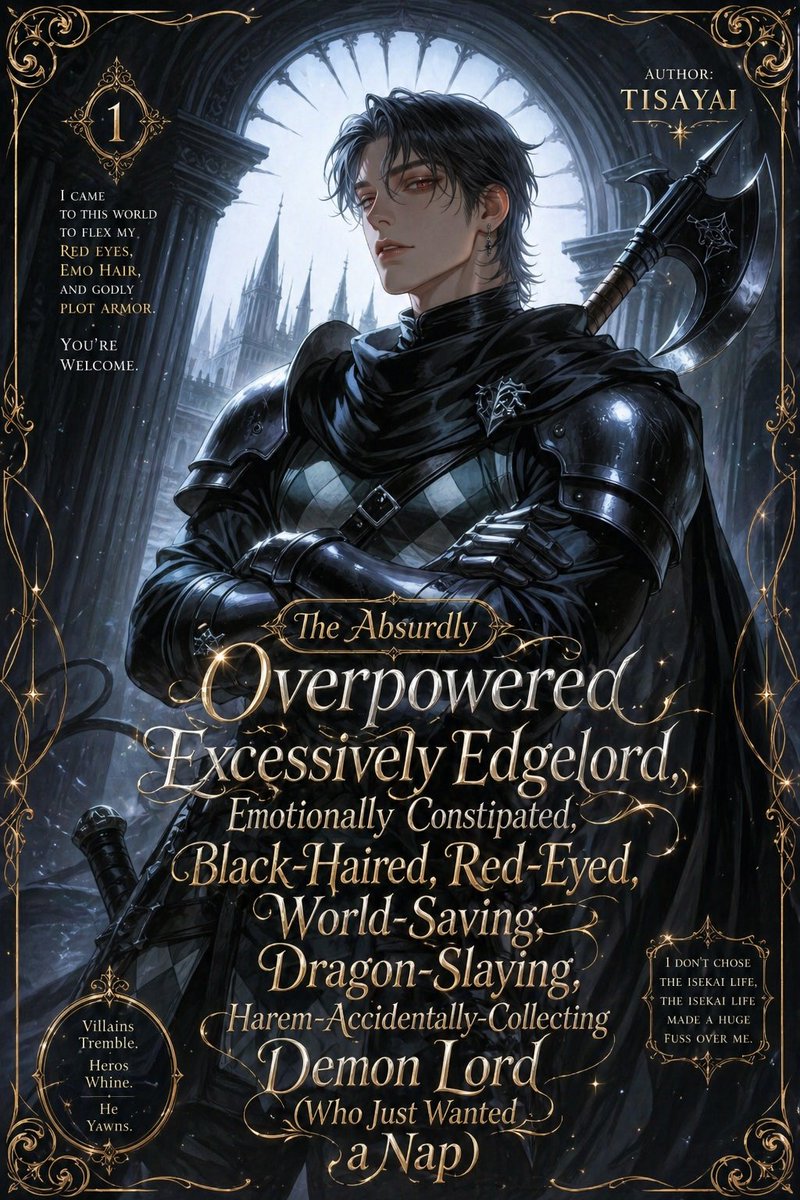 Parody Isekai Edgelord Novel Cover - GPT Image 2 prompt example