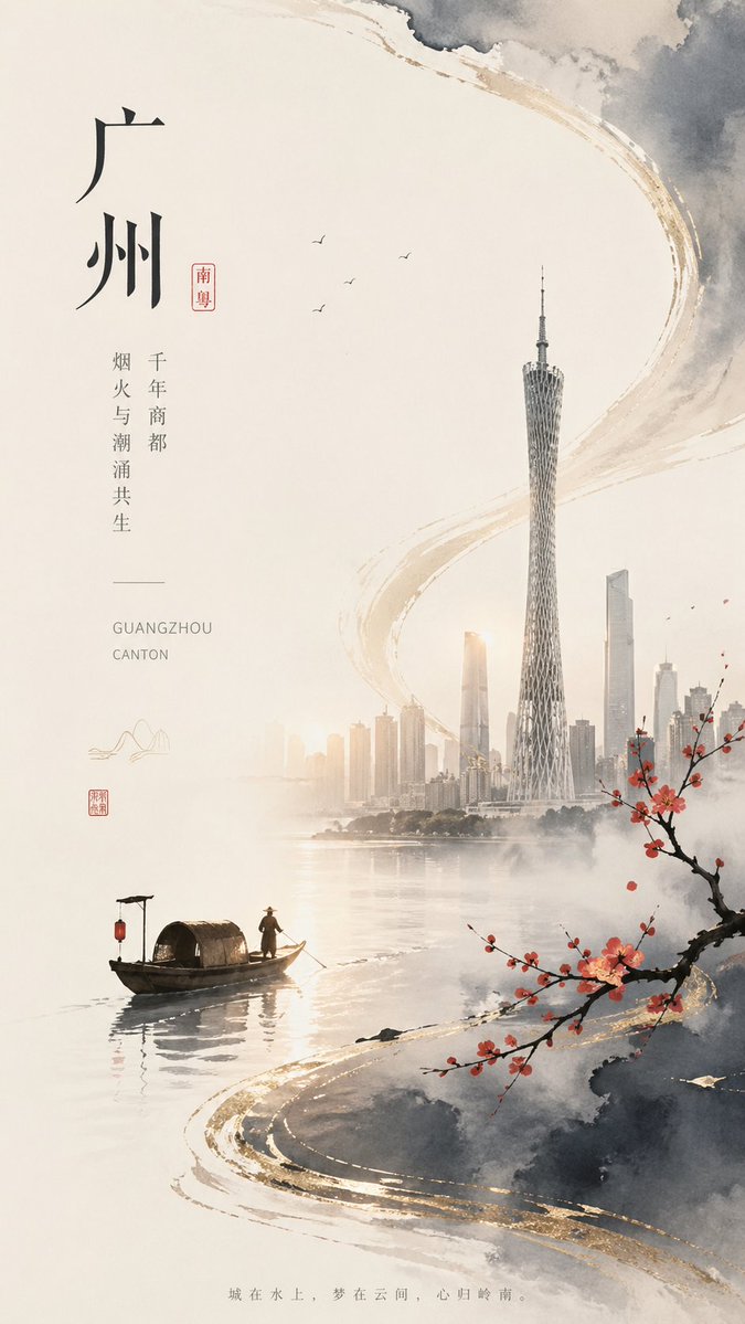 Guangzhou Ink-Wash City Poster - esempio di prompt GPT Image 2