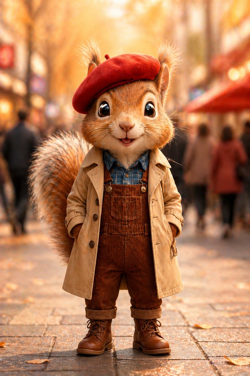 Autumn Squirrel Child Street Portrait - GPT Image 2 prompt example