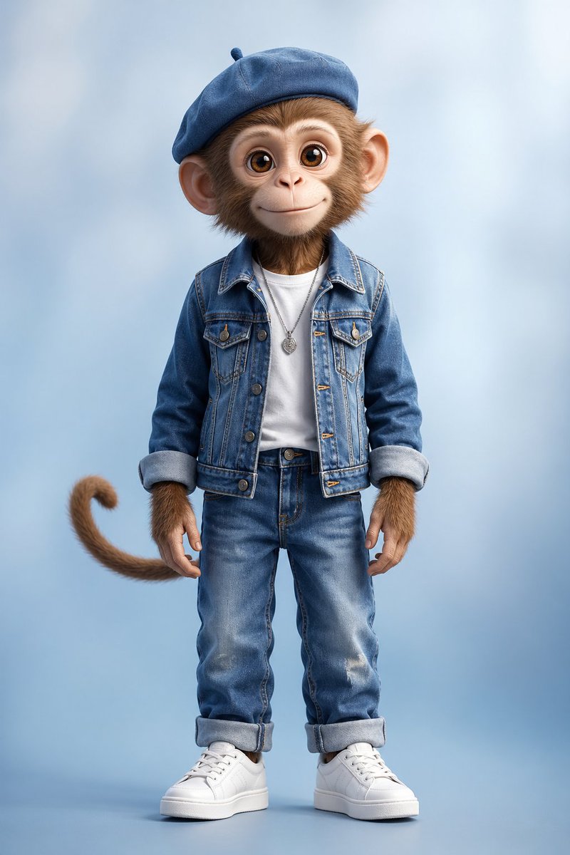 Censored Monkey Kid in Denim - GPT Image 2 prompt example