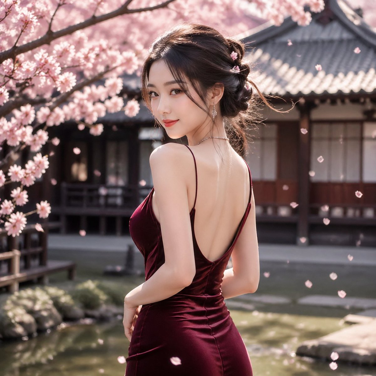 Cherry Blossom Garden Evening Portrait - GPT Image 2 prompt example
