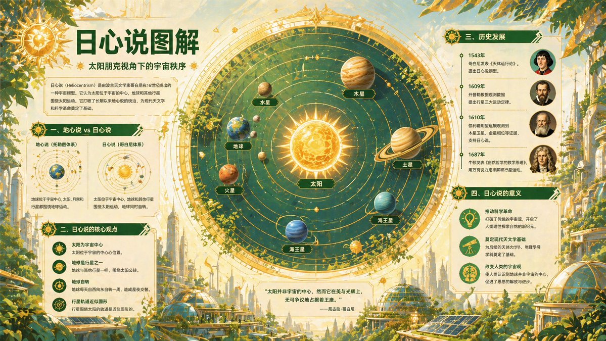 Heliocentric Theory Infographic Poster - GPT Image 2 prompt example