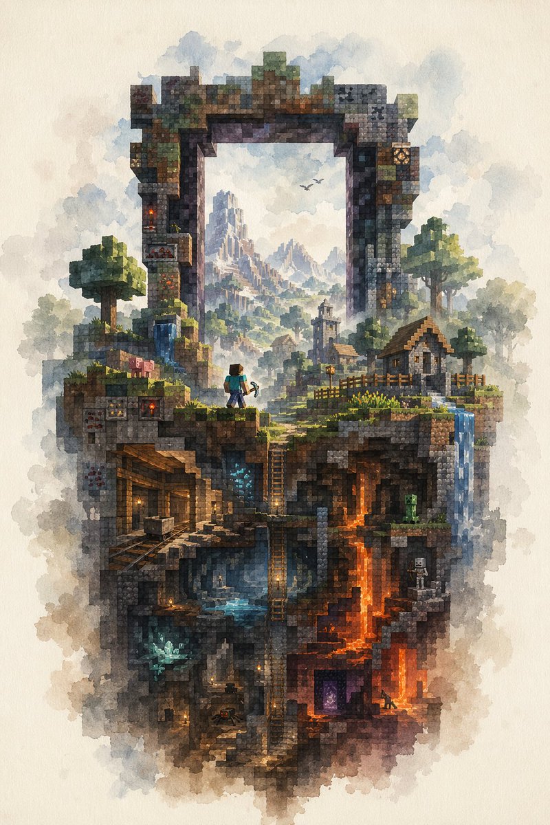 Watercolor Minecraft World Cross-Section - esempio di prompt GPT Image 2