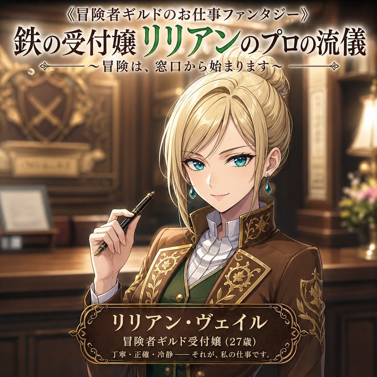 Fantasy Guild Receptionist Novel Cover - esempio di prompt GPT Image 2