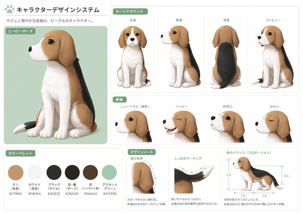 Japanese Beagle Character Design Sheet - esempio di prompt GPT Image 2