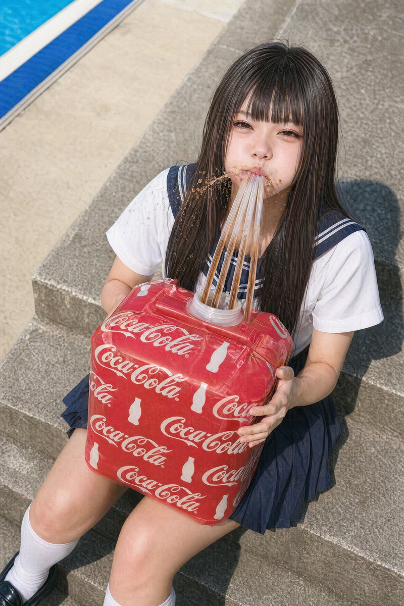 Schoolgirl With Giant Soda Cube - GPT Image 2 prompt example