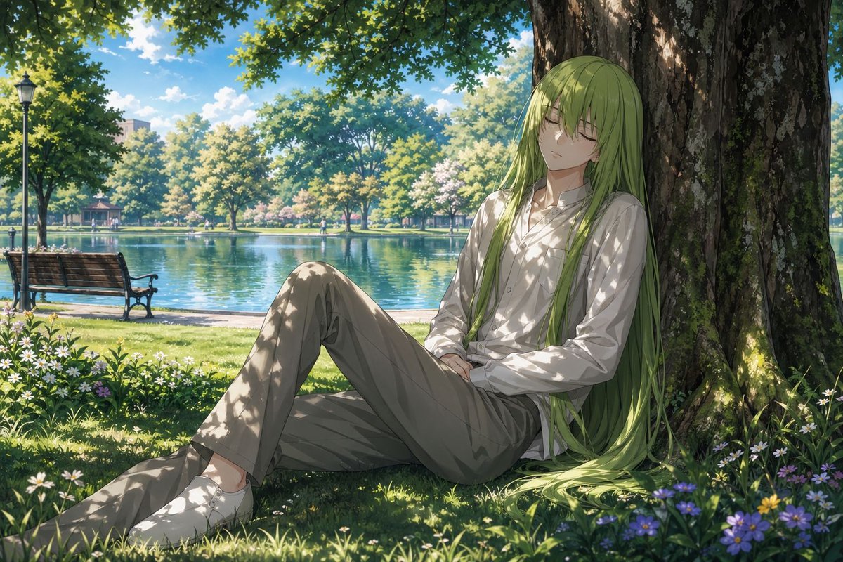 Enkidu Resting by a Lakeside Tree - GPT Image 2 prompt example