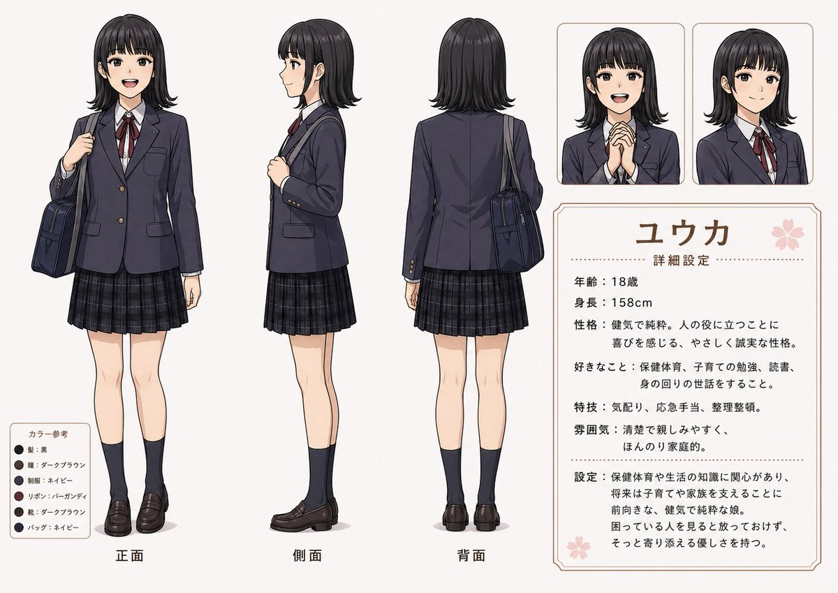 Anime Schoolgirl Reference Sheet - GPT Image 2 prompt example