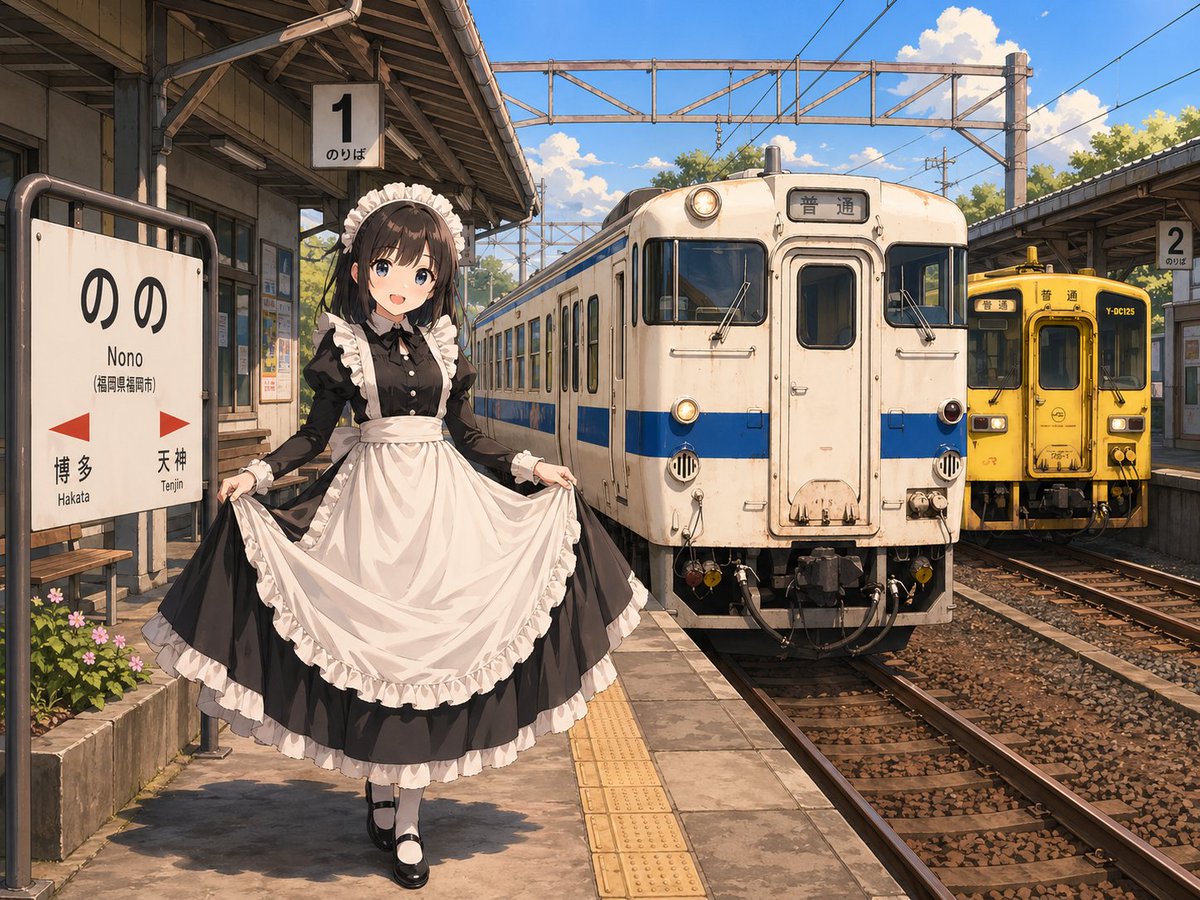 Anime Maid at Rural Train Station - esempio di prompt GPT Image 2