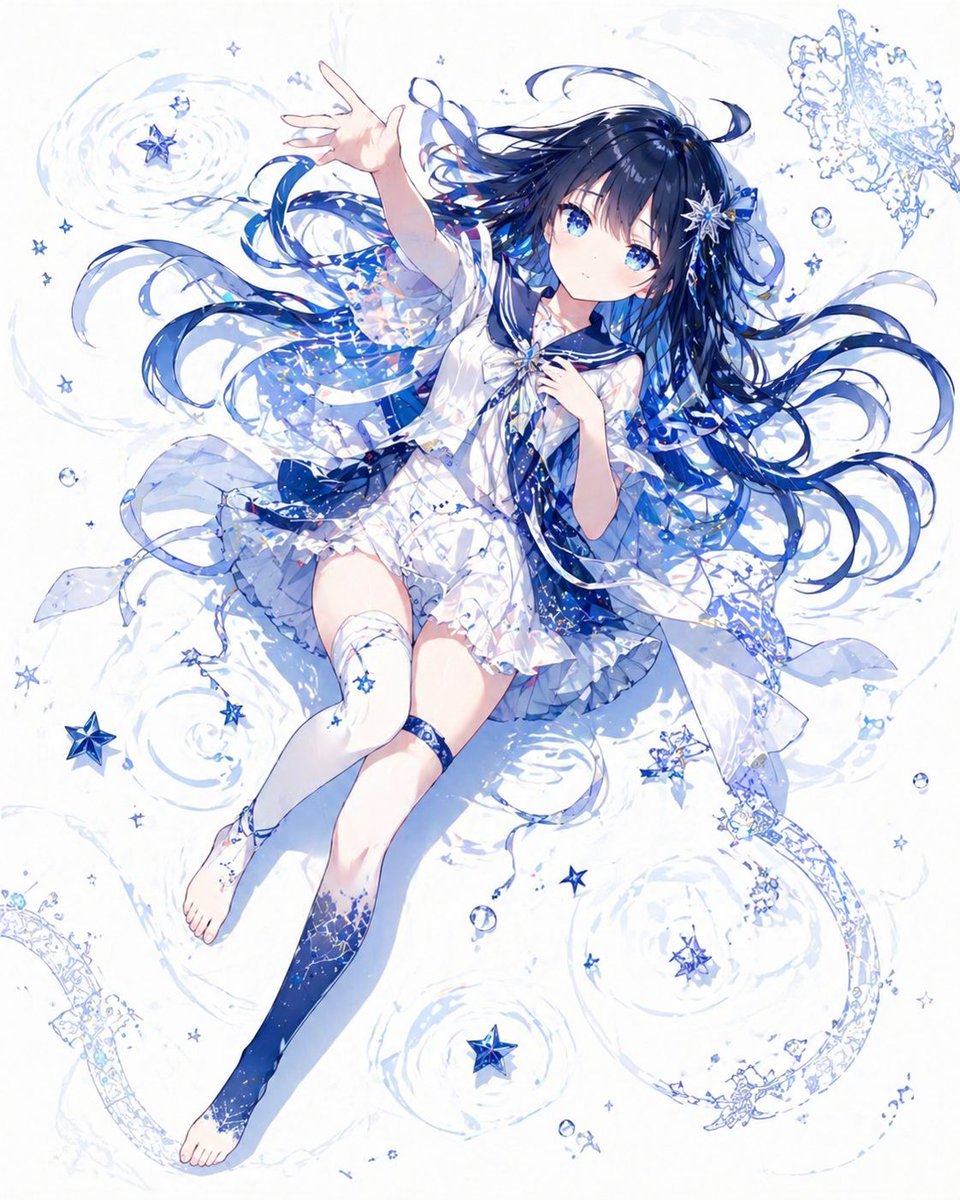 Celestial Blue Anime Girl Floating - GPT Image 2 prompt example