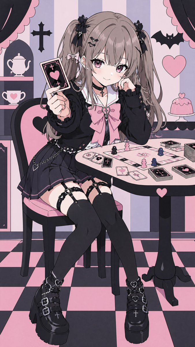Pastel Goth Girl Playing Cards - GPT Image 2 prompt example