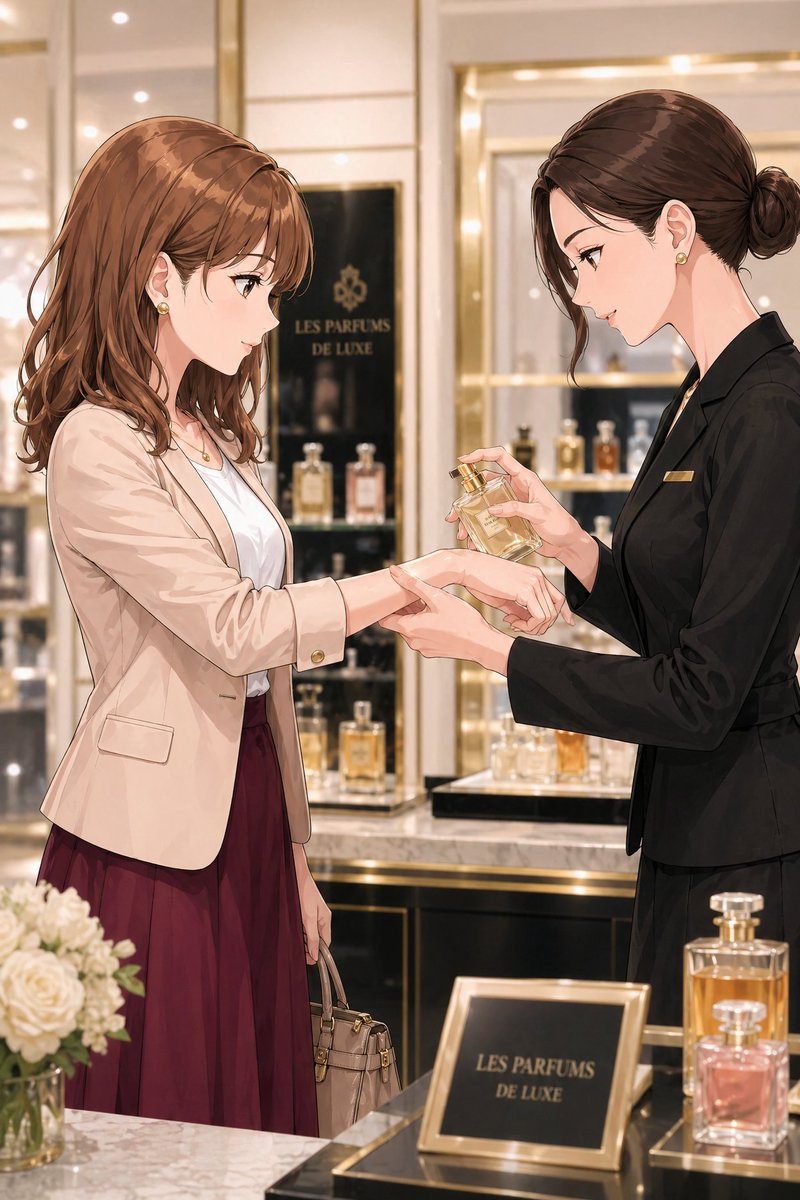 Luxury Perfume Counter Office Lady Scene - GPT Image 2 prompt example