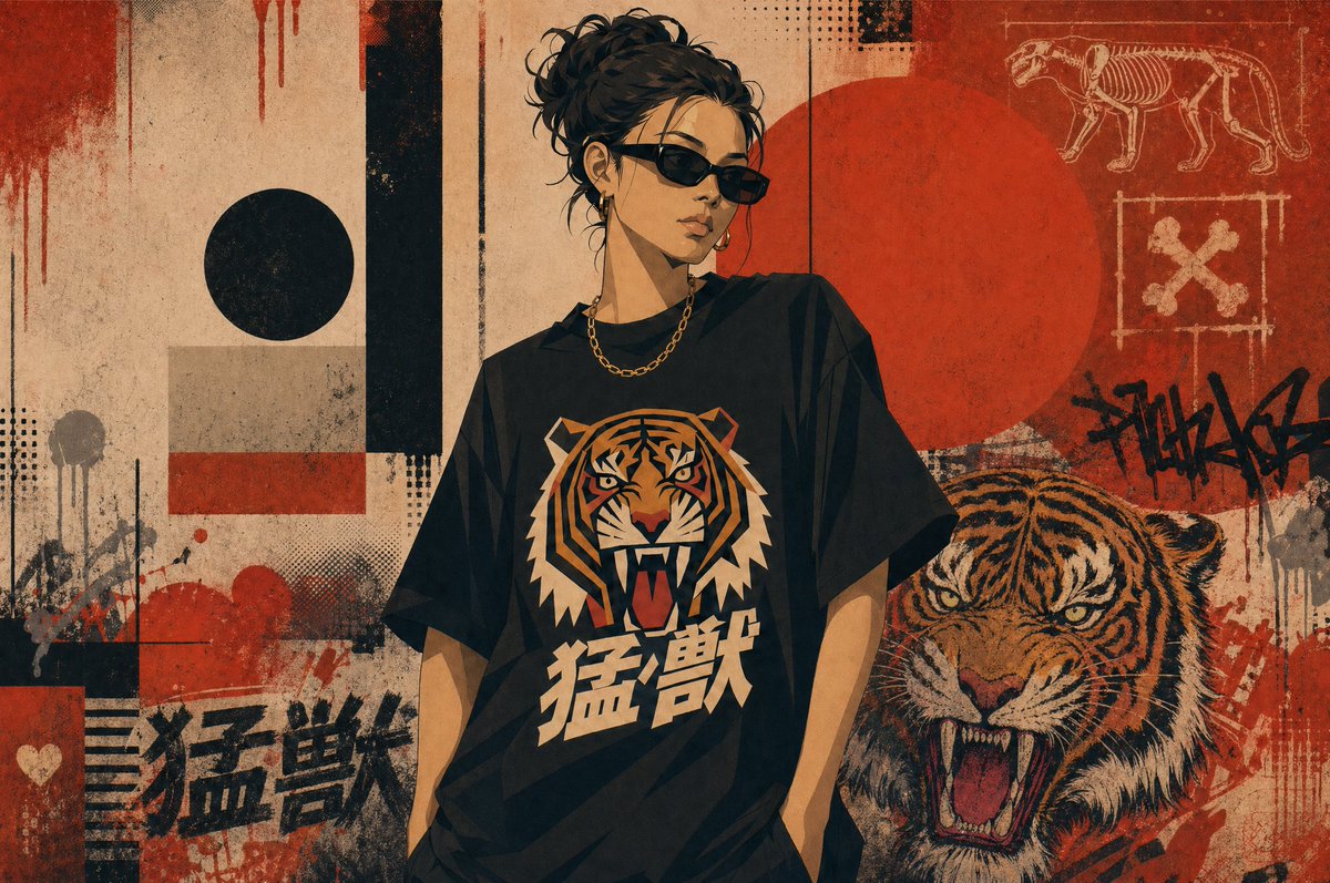 Grunge Tiger Streetwear Poster - GPT Image 2 prompt example